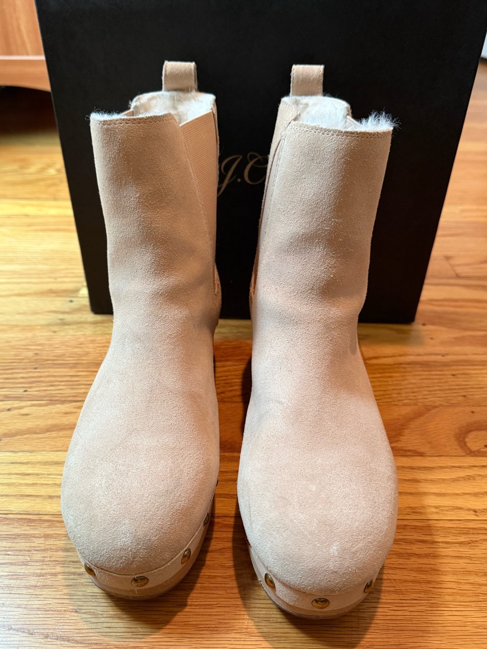 J. Crew Women’s Suede Chelsea Clog Boot w/ Faux Fur Bronzed Clay size 7.5 EUC